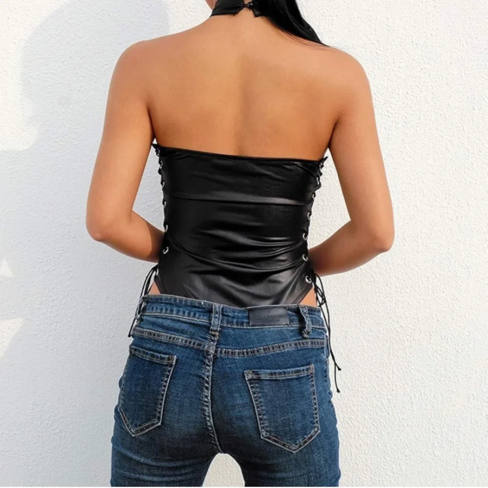 Faux Leather Lace Up Bodysuit - Picture 4 of 14